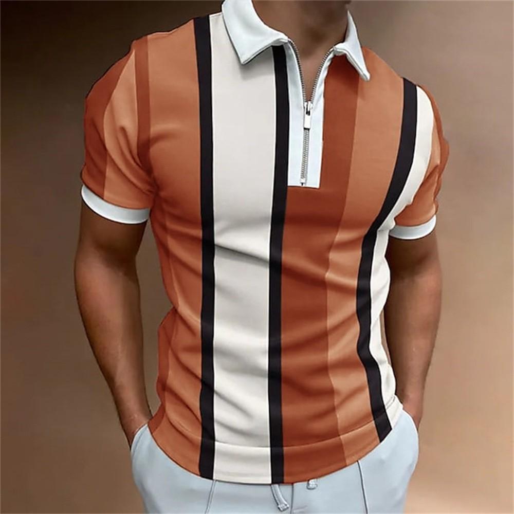 Men'S 3Dpolo Shirt Independent Station Zipper Short Sleeve T-Shirt Pullover Casual Men'S Clothing