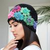 Women's Bohemian Floral Hat - Lightweight Elastic Stretch Fit, Handmade Crochet Design with Multicolor Flowers Breathable Summer