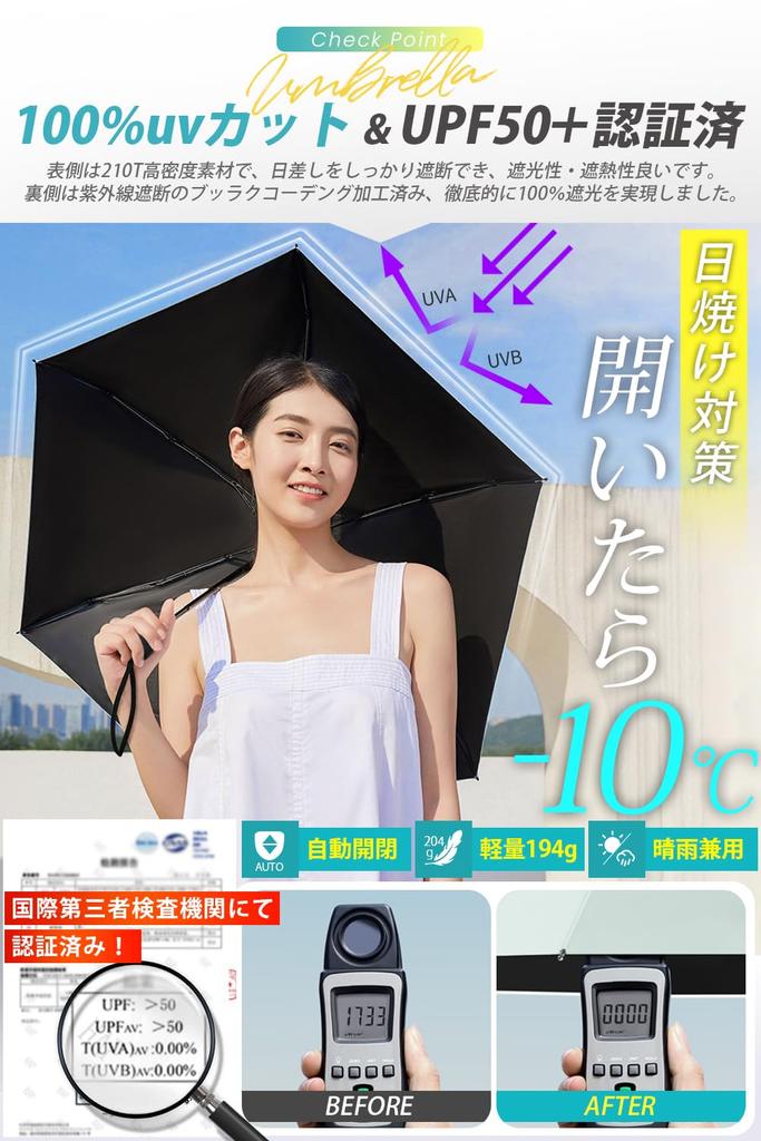 And Aluminum Folding Parasol with UV UPF Automatic Opening and and and UV Perfect for Both Sun and Perfect for Both Men and Ultra-lightweight (194g)