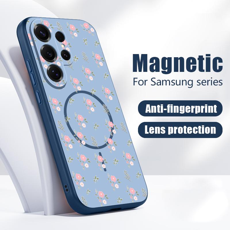 Custodia con Motivo di Fiori Rosa Per Samsung Galaxy S26 Ultra S25 Edge S24 Plus S23 FE S22 A54 A55 A56 5G Magnetica Per Magsafe Copertura Opaca