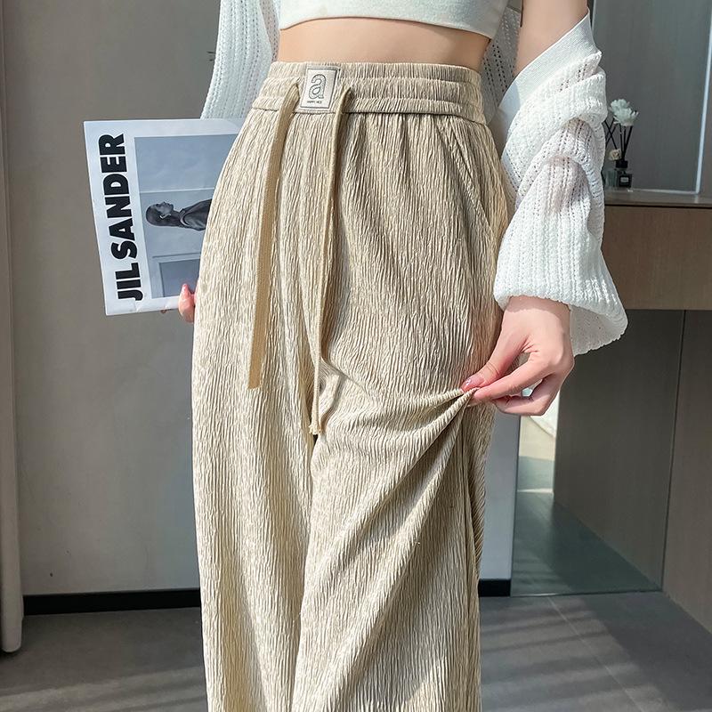 Pleated High Waist Fleece-Lined Wide Leg Pants for Women - Autumn Winter Slimming Plus Size Casual Wear