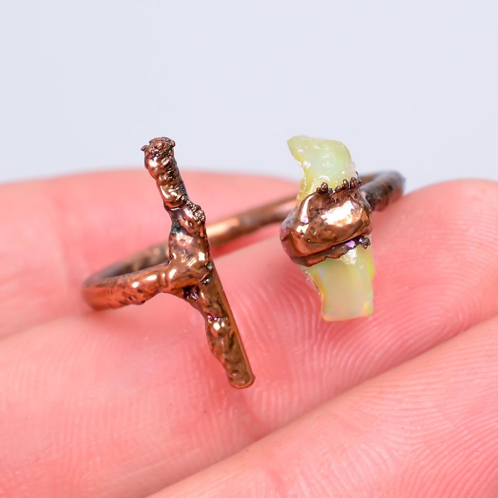 Fancy Ethiopian Opal Gemstone Copper Eternity Electroformed Promise Ring Jewelry V-56
