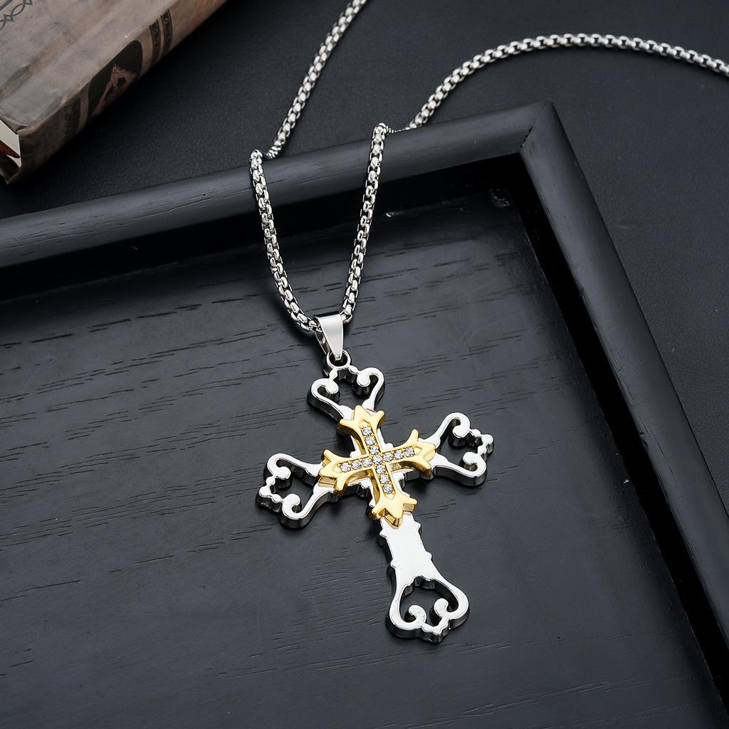 Kreuz Halskette Herren Europäischer und Amerikanischer Schmuck Anhänger Halskette Einfach Retro Vielseitig Herren Accessoires Pullover Kette