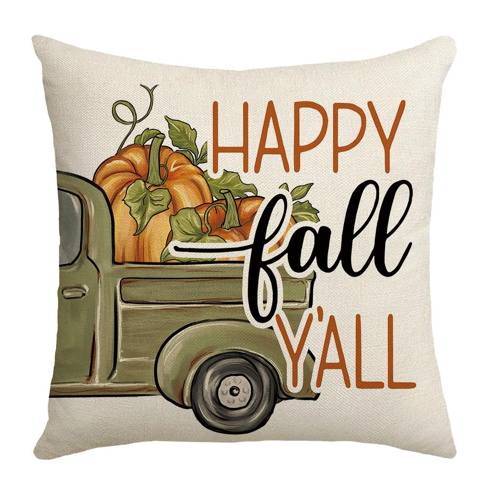 

New Autumn Theme Harvest Pumpkin Cart Linen Pillow Cover Maple Leaf Letter Decorative Sofa Pillow Cover Premium 45 * 45Cm (without pillow core)