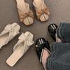 Baotou slippers spring wear 2025 new Korean version bow pearl flat bottom soft bottom mouth cool retro half slippers