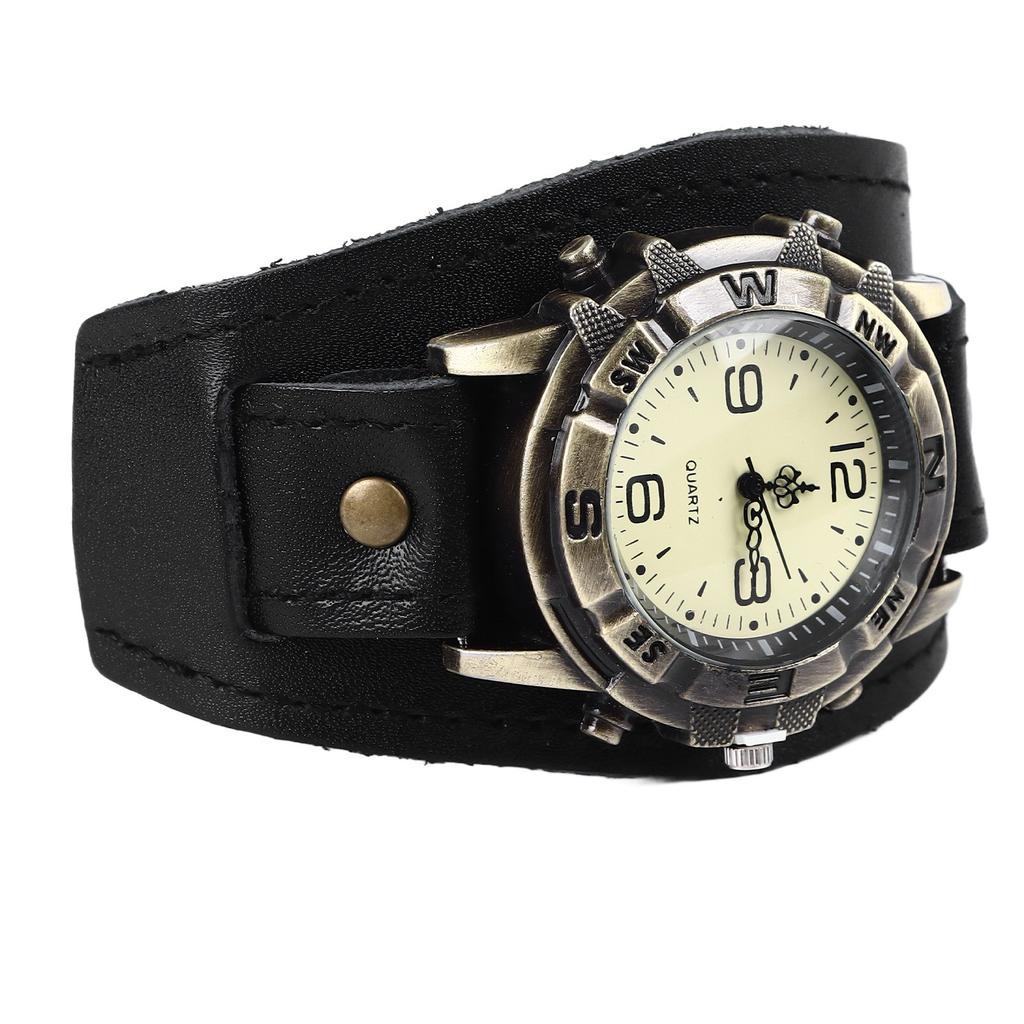 Zegarek Kwarcowy dla Mężczyzn Kobiet Vintage Pasek ze Skóry PU Regulowane Dopasowanie Modny Kwarcowy Zegarek na Rękę Czarny