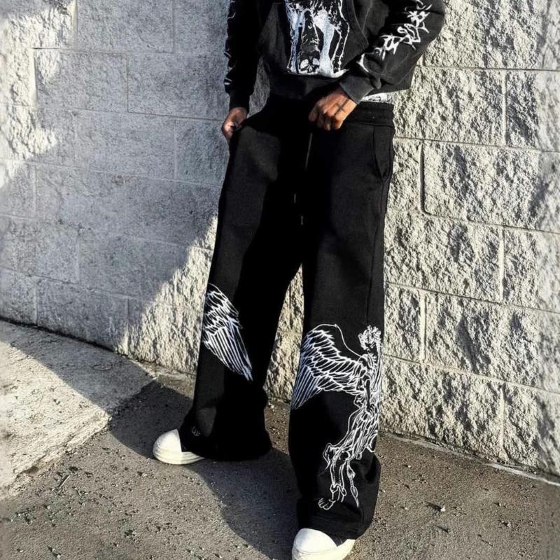 European and American Spring and Autumn High Street Trendy Wings Printed Casual Thin Style Loose Design Sense Niche Pants