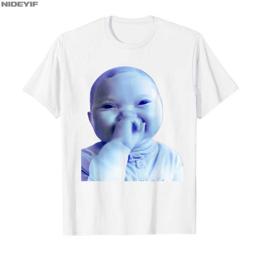 Funny AI Baby Holding Laugh Meme Viral Trend T-shirt For Men Women 100% Cotton T Shirts Short Sleeve Tops 1121-2