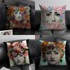 Abstract Women Simple Art Cushion Cover Natural Linen Organic Fabric DoubleSided Printing Sofa Home Decor Gift Pillow Case