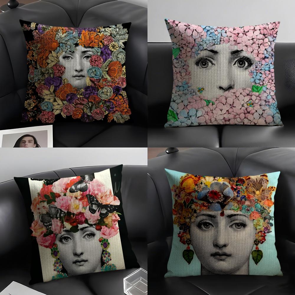 Abstract Women Simple Art Cushion Cover Natural Linen Organic Fabric DoubleSided Printing Sofa Home Decor Gift Pillow Case