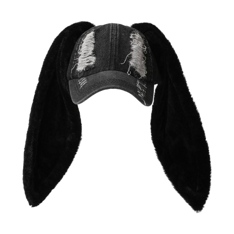 Long Rabbit Ears Adjustable Snapbacks Cap for Women Teens Winter Autumn Distressed Dad Hat Daily Fashion Accessories