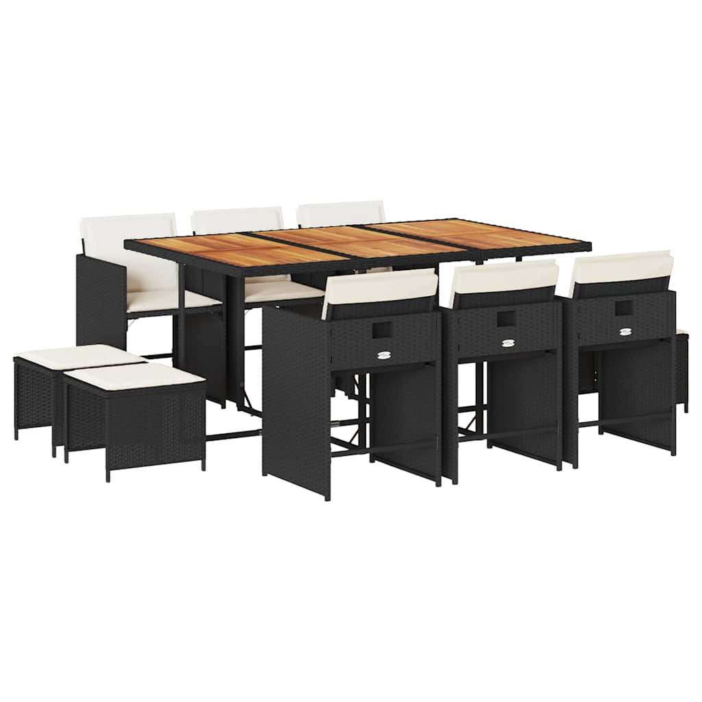 Vidaxl 11-Cz. Garden Furniture Set, With Cushions, Black PE Rattan
