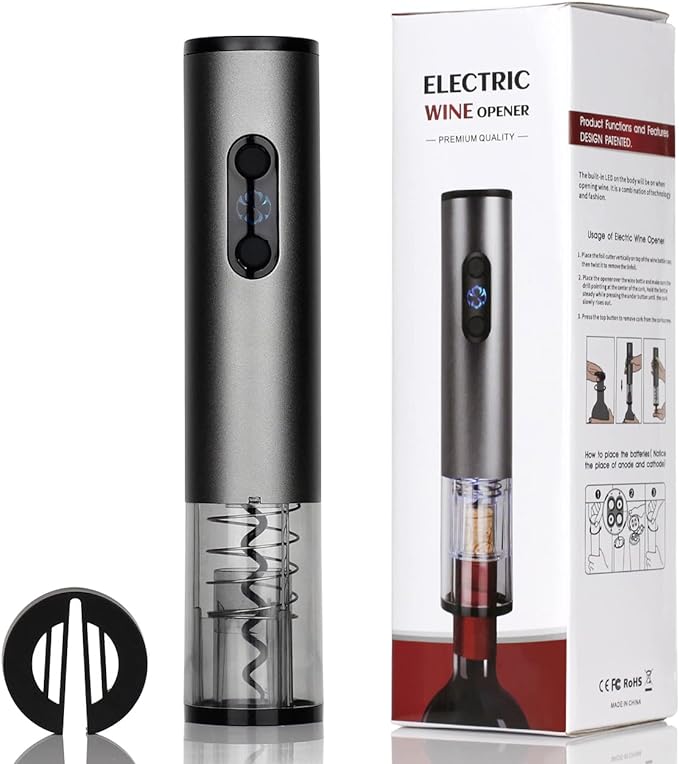 

Automatic Electric Wine Bottle Corkscrew Opener with Foil Cutter in Home Kitchen Party Bar сірий колір