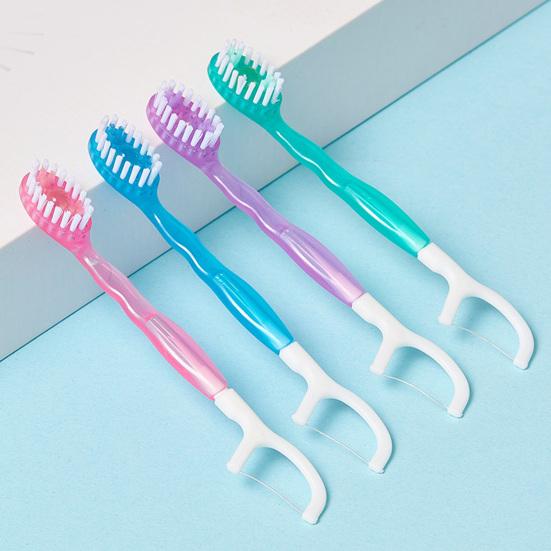 Kit de 12 brosses à dents jetables 5-en-1 Brosse à dents Fil dentaire Nettoyeur de langue pour le camping le bureau Saveurs variées Kit de fil dentaire pour rendez-vous galant