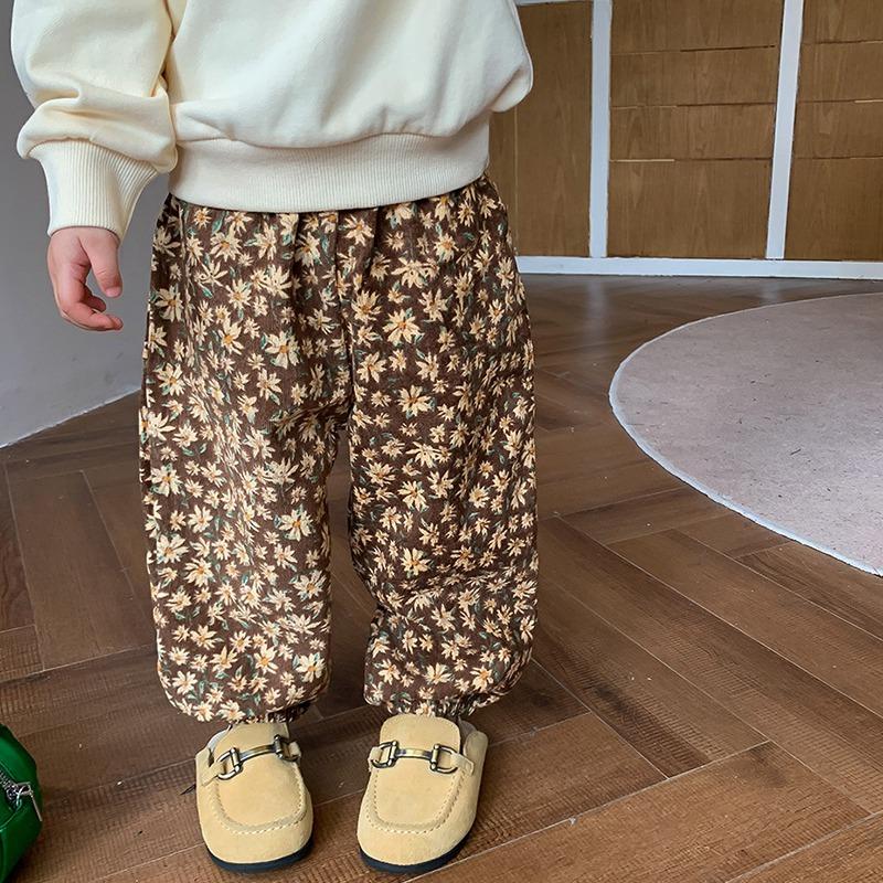 Çocuk Kız Çiçek Baskı Pantolon Gevşek Yumuşak Pantolon Bebek Harem Pantolon