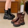 Queen Fan Black British Style Platform Martin Boots Women's 2025 New Autumn Small Man Height Increasing Skinny Short Boots