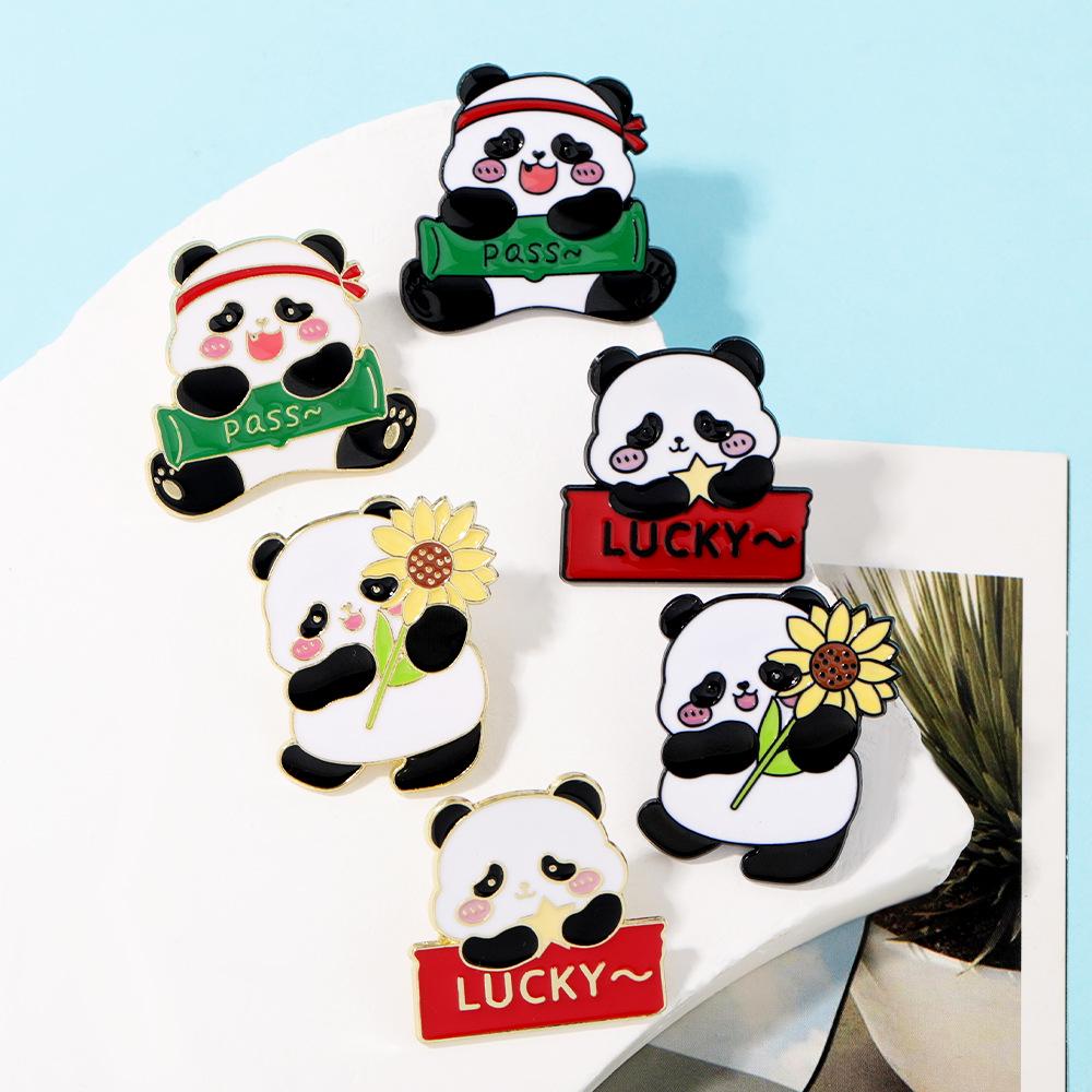 Creative Cute Panda and Sunflower Alloy Brooch - Fashionable Animal Badge Accessory