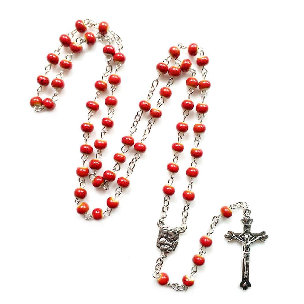 Vintage Ceramic Beads Rosary Necklace Jesus Christ Crucifix for Cross Necklaces for Women Jewelry Charm Prayer Gifts