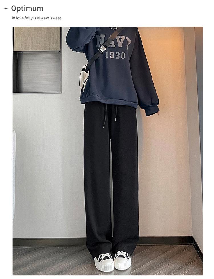Women's Korean Style High Waist Wide Leg Sweatpants - Petite, Warm, Drape, Casual Sports Pants for Spring 2026