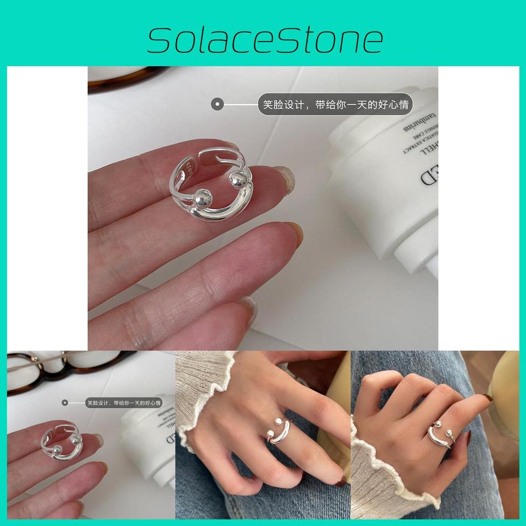 Chic Ins Style Smiley Face Ring For Women Elegant Dual Layer Adjustable Design