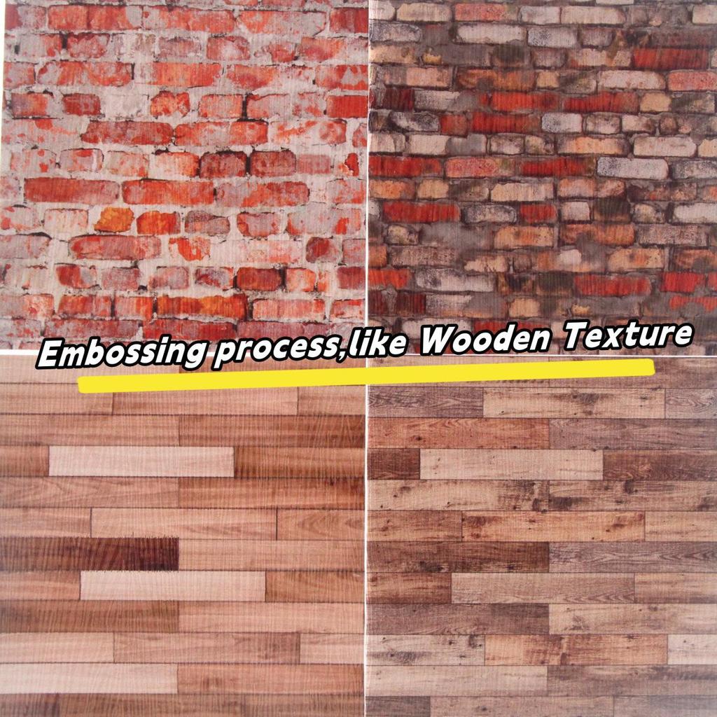 Miniature Dollhouse Retro Brick Wall Sticker 10x10cm - Wood Grain Pattern Home Decoration