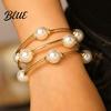Faux Pearl Bracelet 3Pcs Women Adjustable Opening Design Imitation Delicate