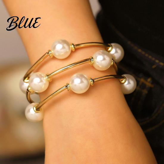 Faux Pearl Bracelet 3Pcs Women Adjustable Opening Design Imitation Delicate