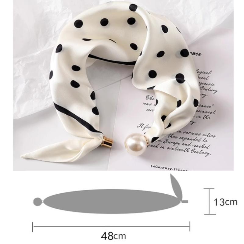Women's Magnetic Buckle Neck Scarf Polka Dot Paisley Stripe Printed Thin Ribbon Scarf For Shirt Work Outfit Spring Summer Styling