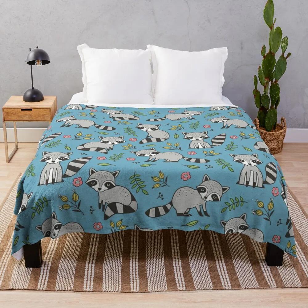Raccoon Flannel Throw Blanket King Queen Size Cute Kawaii Wild Animals Blanket For Bed Sofa Couch Super Soft Lightweight Warm