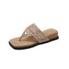 Sheepskin Version~ New Retro Leather Thick-soled Hollow-toed Flip-flops Shoes Women's Versatile Square Head Beach Cool Slippers