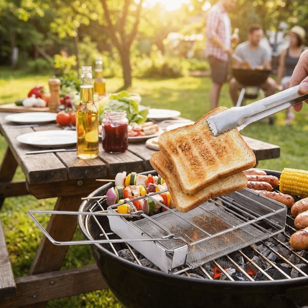 Stainless Steel Bread Toaster Folding Sausage Grilling Rack Barbecue Grill  Outdoor Camping