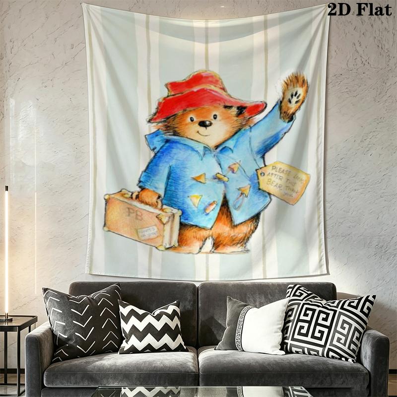 Paddington Bear Wall Tapestry Aesthetic Wall Hanging Printed Fabric Blanket Decorative Tapestries for Bedroom Living Room Home Decor