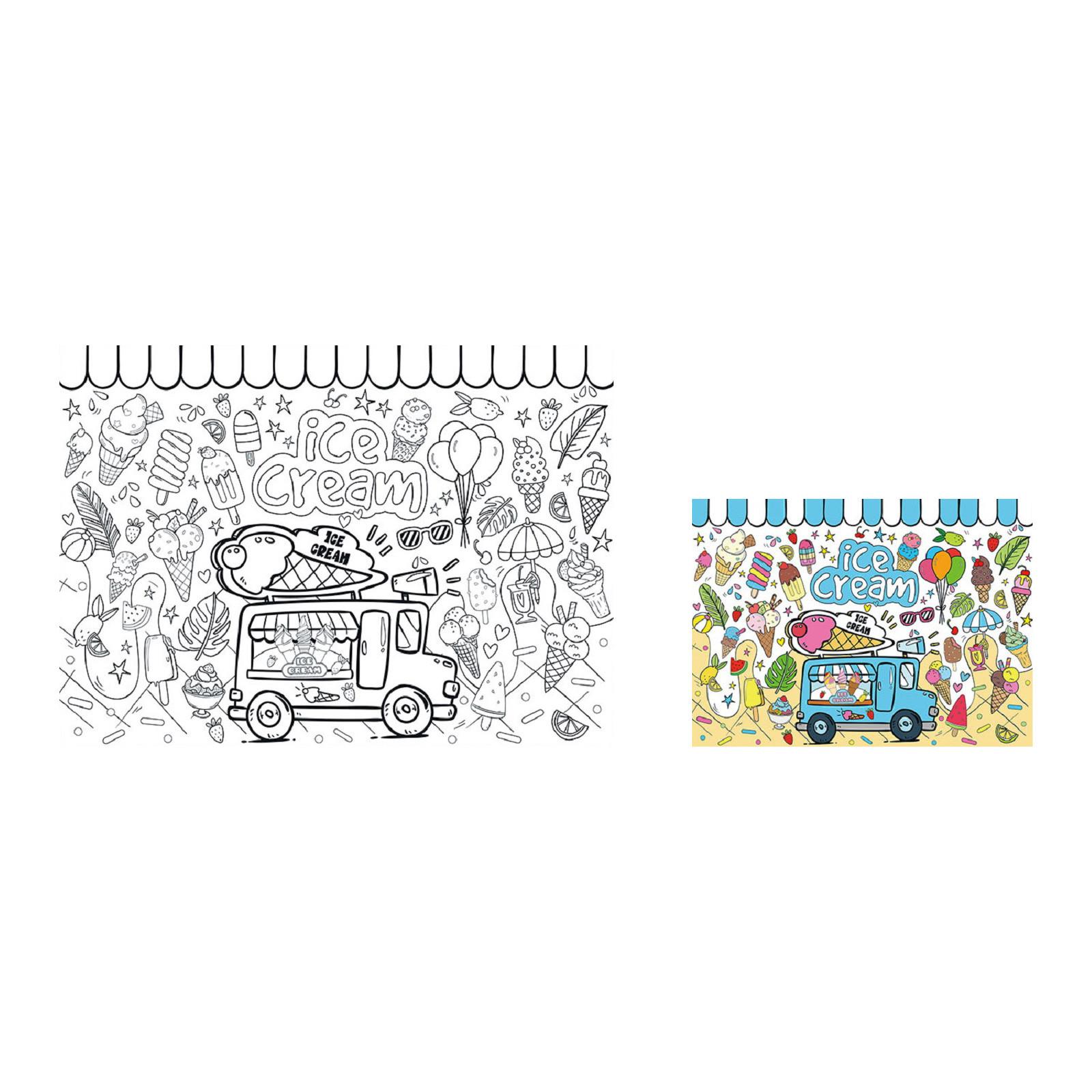 

Бумажная скатерть для раскрашивания, творческие детские мероприятия, летняя вечеринка, детский плакат с мороженым, раскраска, без кистей, One Size белый