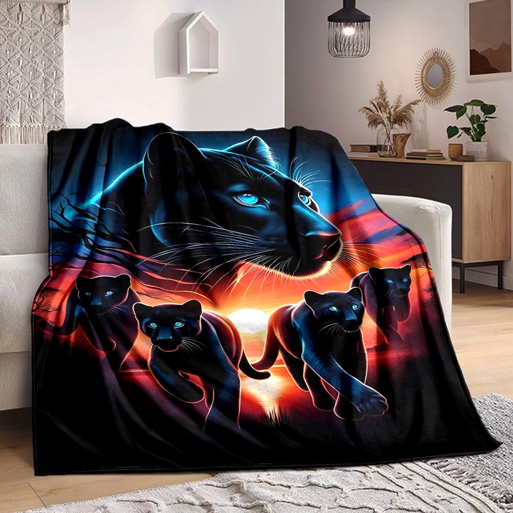 1pc Panther Family Blanket Lightweight Flannel Blanket Throw Blanket For Sofa, Bed, Travel, Camping Yy2509026167