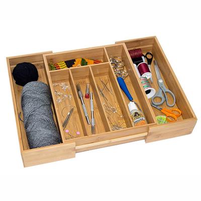 Caja de almacenamiento organizadora de cajones de bambú retráctil para cubiertos de vajilla de cocina