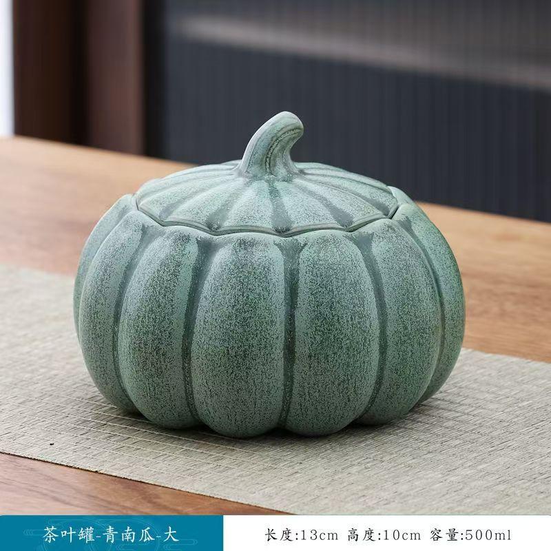 Household Creative Pumpkin Ceramic Tea Jar Moisture Storage Can Personalized Small Sealed Snack Can Simulated Vegetable Jar