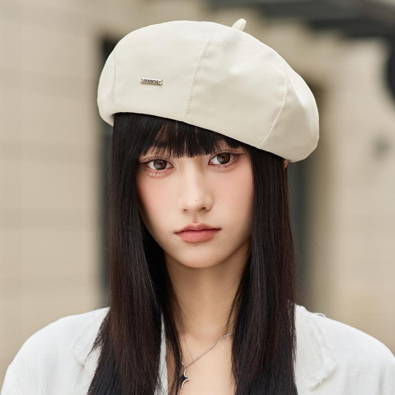 

Шляпа женская металлическая этикетка большой обхват головы берет женский весна и осень показ мод лицо маленькое шляпа-тыква шляпа художника One Size