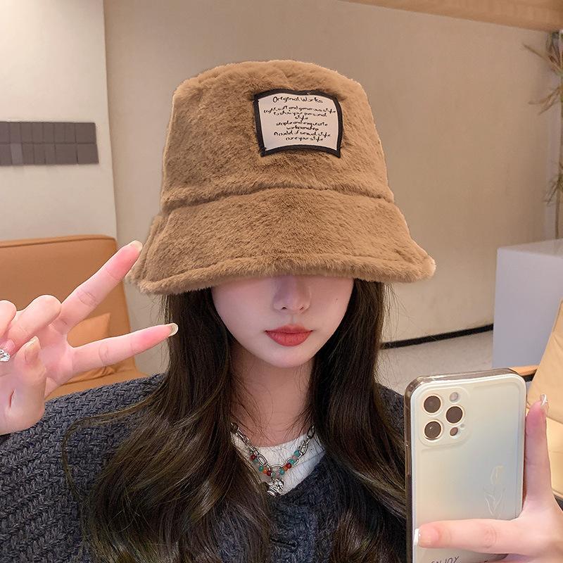Korean New Hat for Women Japanese Cute Fluffy Warm Fisherman Hat Autumn and Winter Casual Versatile Face Showing Small Basin Hat