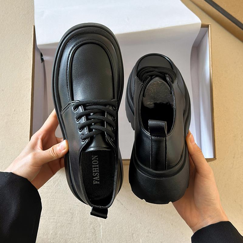 British style platform small leather shoes women's 2025 new spring and summer versatile black jk single shoes muffin loafers ins tide