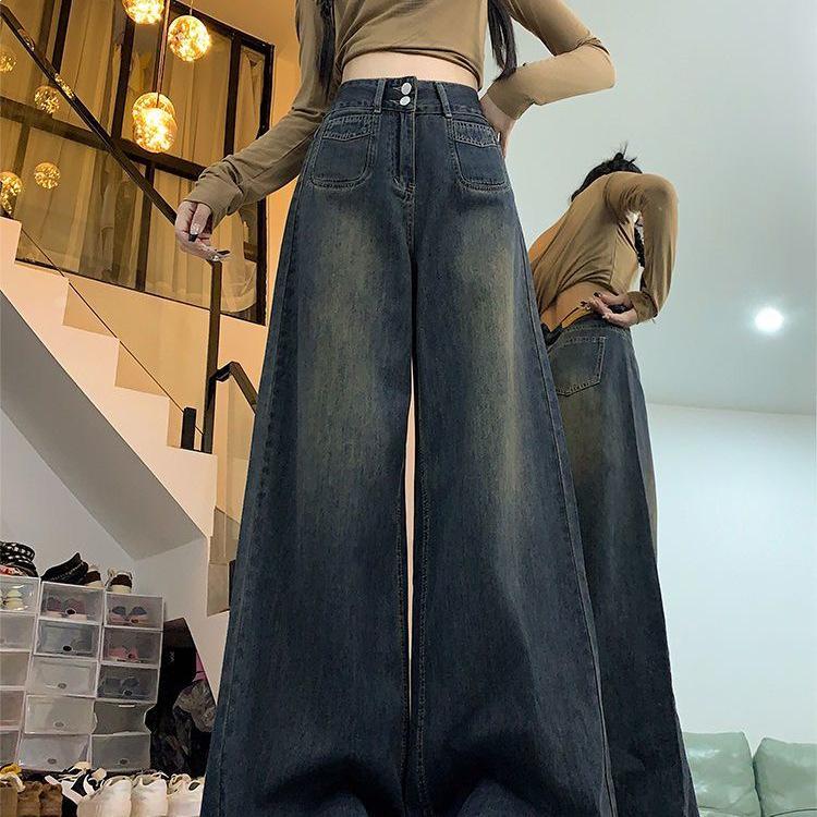 Women's American-Style High-Waist Wide Leg Jeans, Spring/Summer 2026, Loose Fit, Slimming, Plus Size, Long Pants