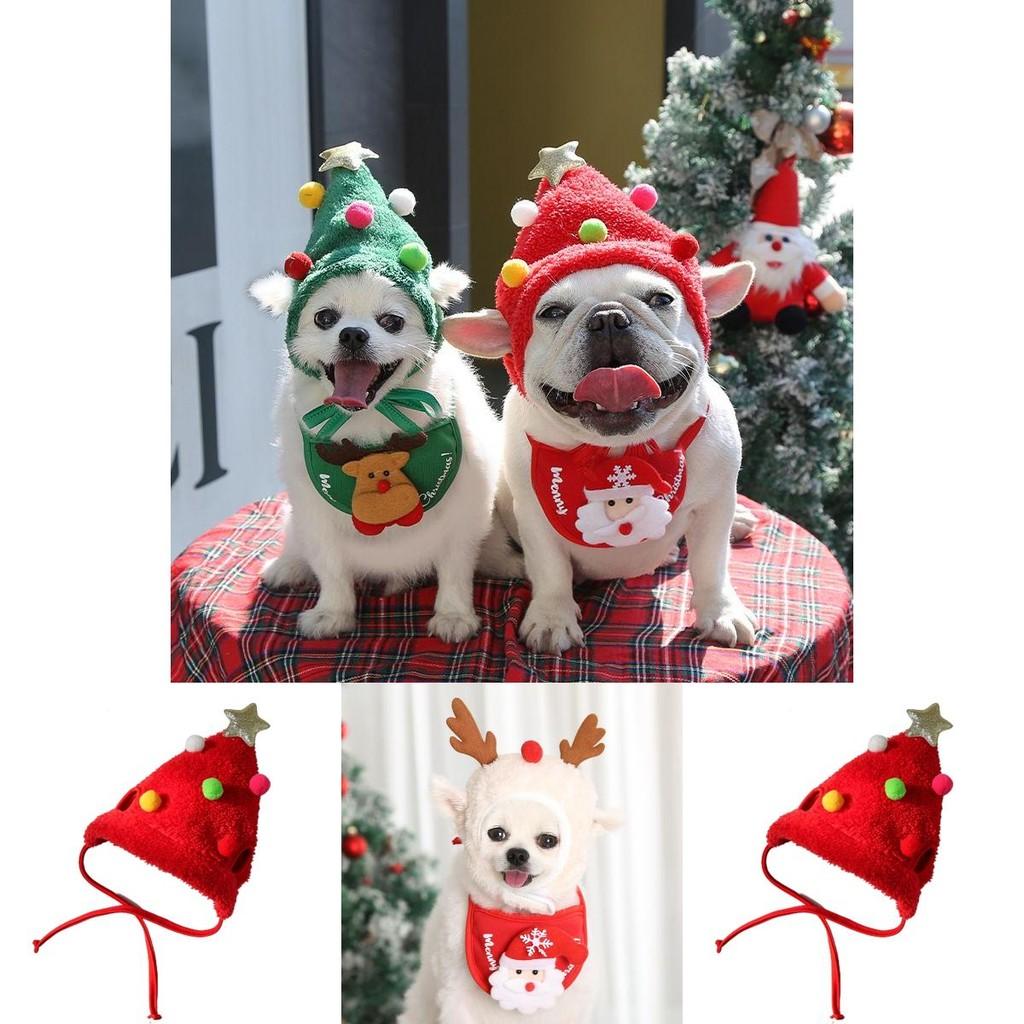 Festive Dog Cat Xmas Hat Bib Set – Red/green/white Polyester