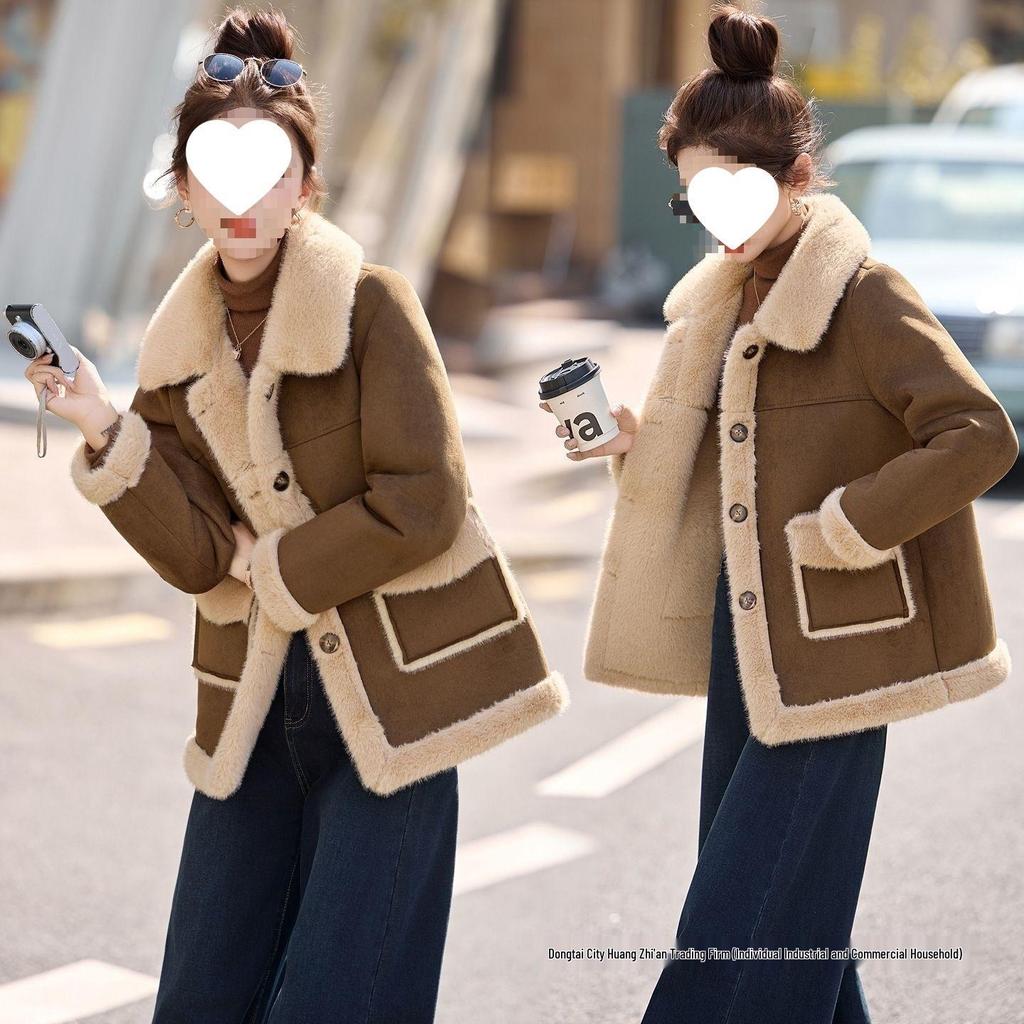 Women's 2025 Autumn/Winter Shearling Double-Sided Plush Fur Coat: Thick Deer Suede Cotton-Padded Jacket.