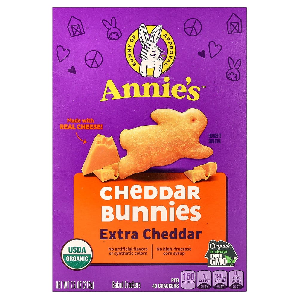 Annies Homegrown Cheddar Bunny Baked Snack Crackers Super Cheese 213g