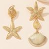 Personalized beach style Ear studs, retro exaggerated golden scallop earrings, versatile creative seashell and starfish Zircon