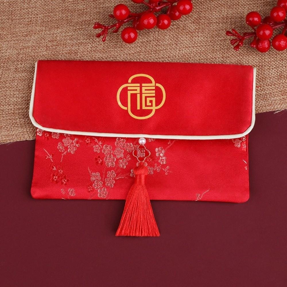 Blessing Words Brocade Red Envelop Embroidery Best Wishes Hongbao Lucky Tassel New Year Red Pockets Spring Festival