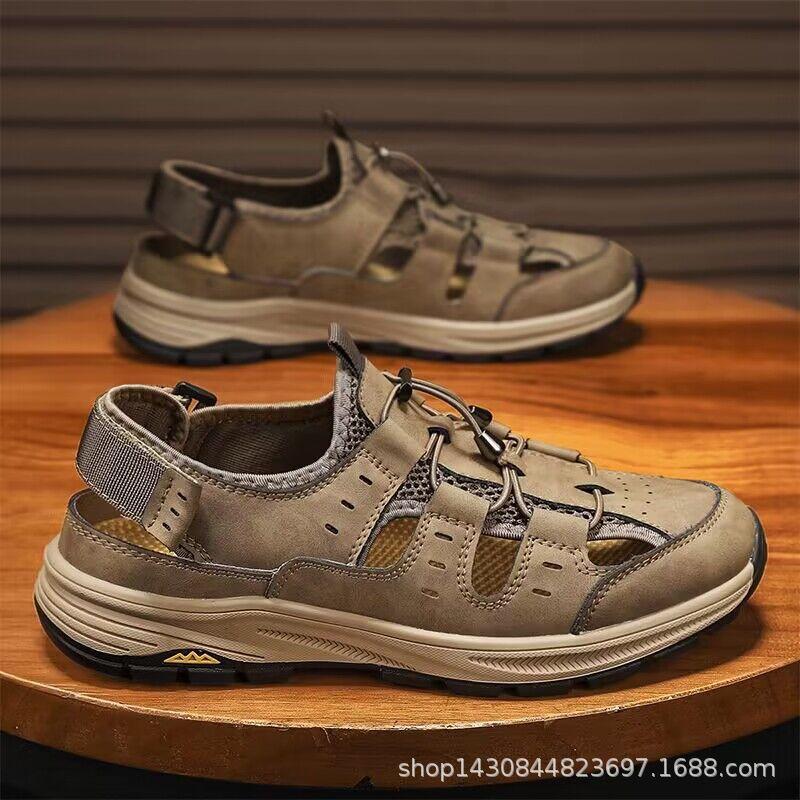

Leather outdoor sandals men s hollow breathable hole shoes summer 44 хакі