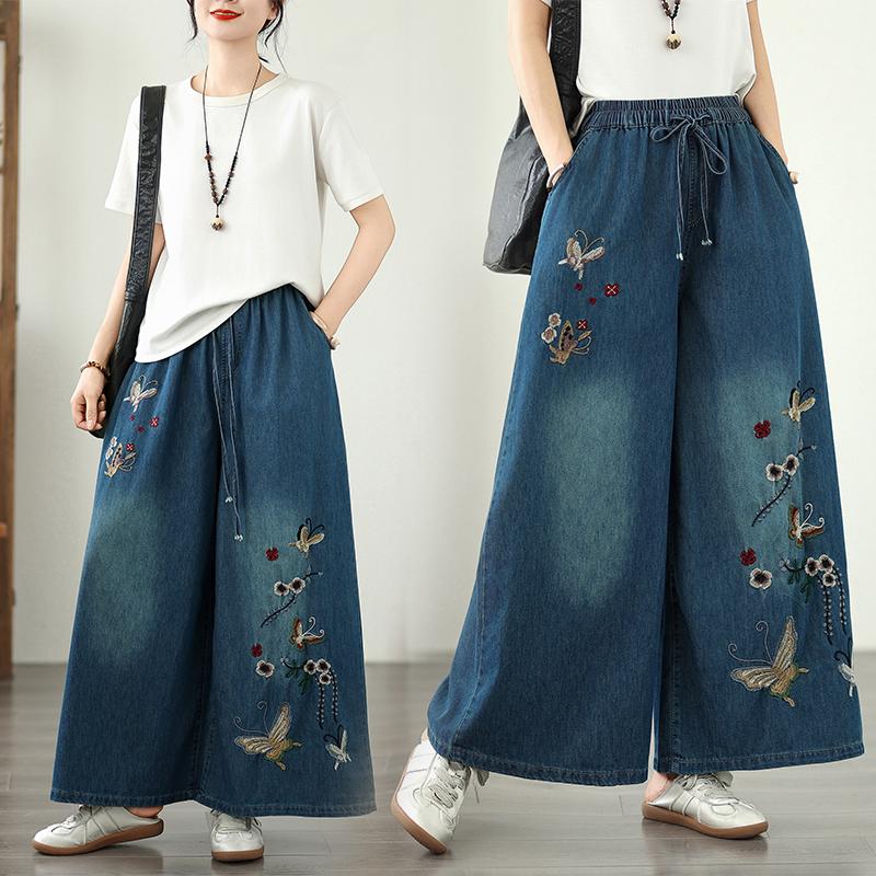 DIMANAF 2025 New Summer Women Basic Jeans Harem Pants Casual Elastic Loose Denim Oversized Wide Leg Pants