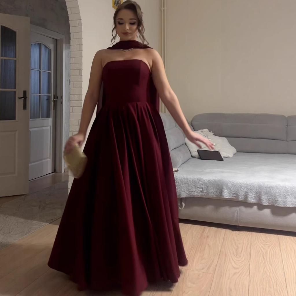 2026 Spring and Autumn New European, American and Amazon Cross-border Foreign Trade Women's Clothing Tube Top Neck Shawl Swinging Elegant Dress