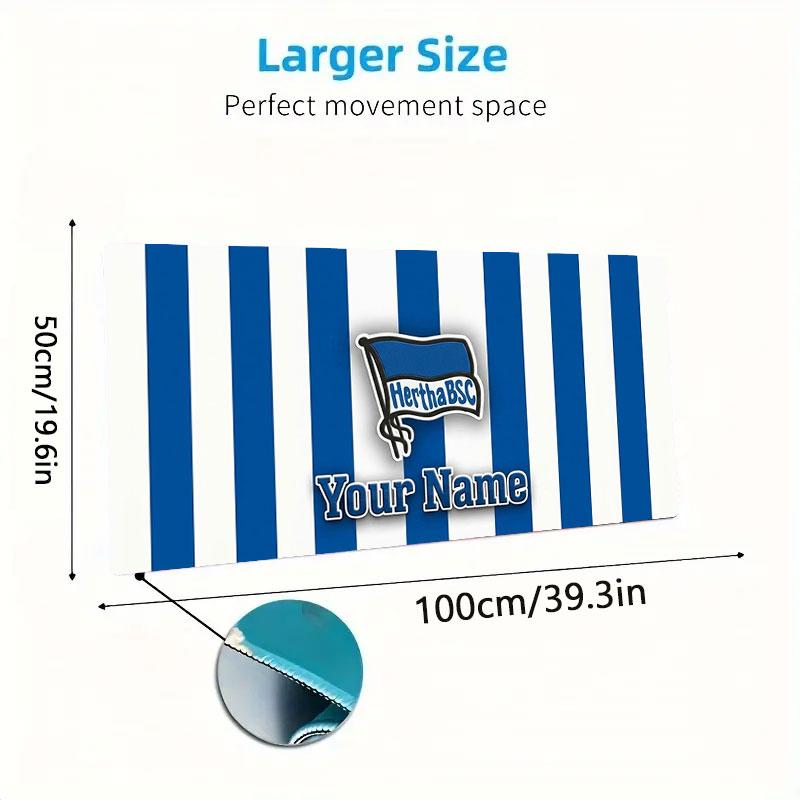Hertha BSC Benutzerdefinierter Name Große Größe Mauspads Große Gaming Tischunterlage Rutschfest Laptop Tablet Großes Mauspads XXL Matte Mini-PC Spielmatte Mit Verriegeltem Rand