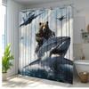 1pc Creative Bear Riding Shark Shower Curtain - Artistic Bathroom Decor with Fun Ocean Adventure Design, Durable Polyester Fabri